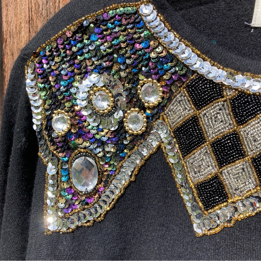 Vintage TJW sequined, angora and wool black sweater size large - Picture 4 of 7